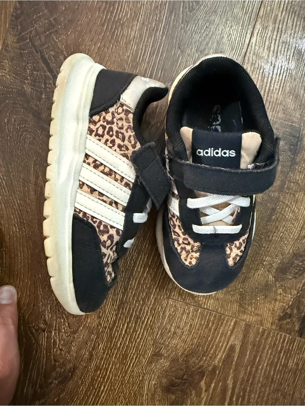 adidas Kids Black Sneakers with Leopard Accent